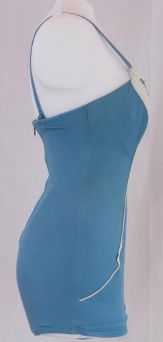 Side view of a small light blue bathing suit from the 1950s