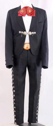 Front view of a Mariachi uniform, also known as a charro suit, from the 1970s