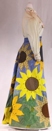 Right side view of a sunflower dress, circa 1970.