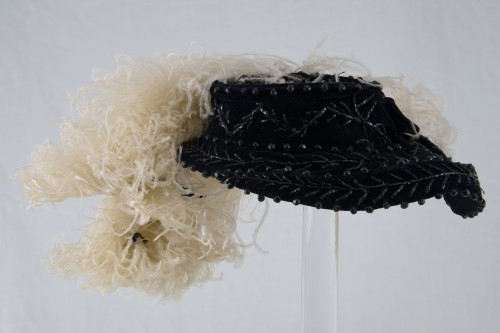 Blue Velvet Hat With Peach Ostrich Feather: Left