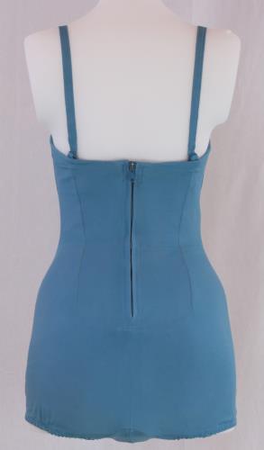 Back view of a small light blue bathing suit from the 1950s