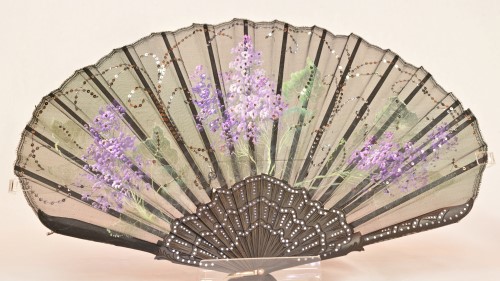 Black Lace Fan With Purple Flowers