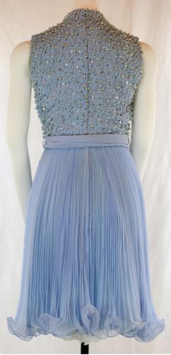 Back view of a blue beaded dress from the 1960s