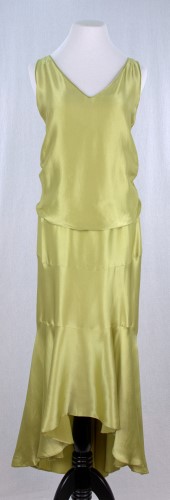 Sleeveless Chartreuse Satin Dress: Front