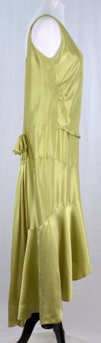 Sleeveless Chartreuse Satin Dress: Side