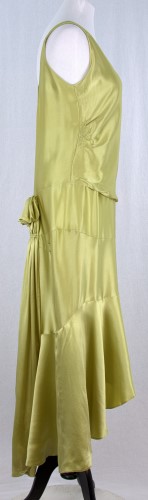 Sleeveless Chartreuse Satin Dress: Side